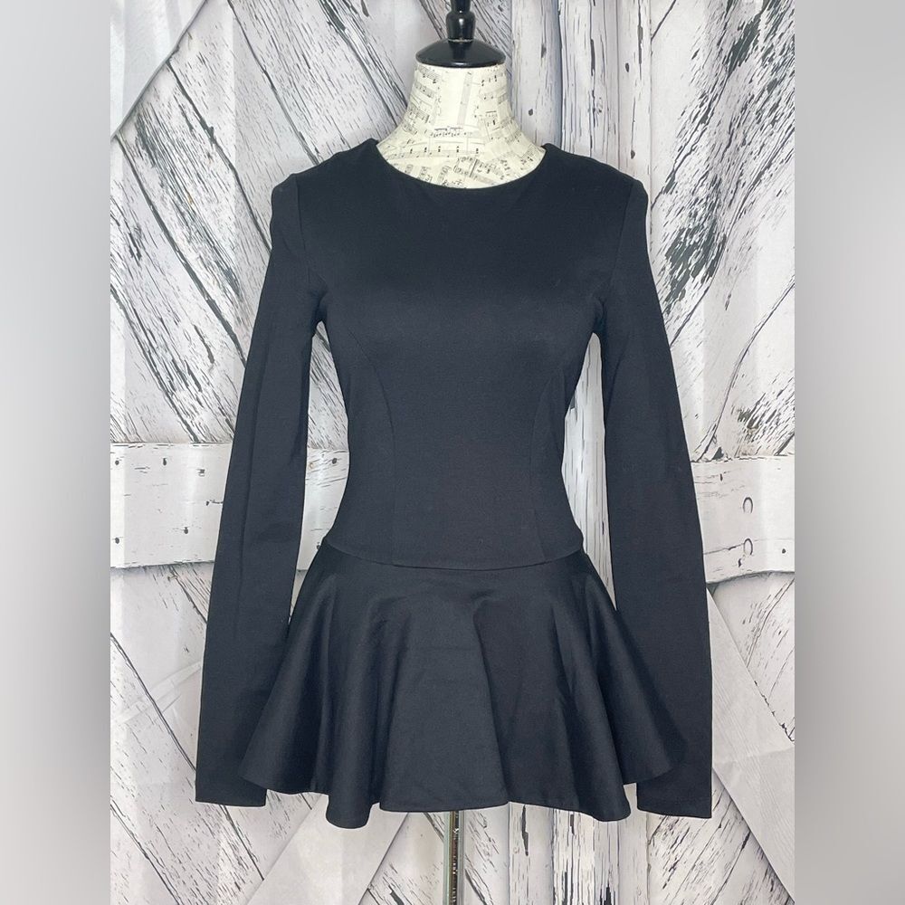 TORN BY RONNY KOBO Peplum Top Black Long Sleeves M